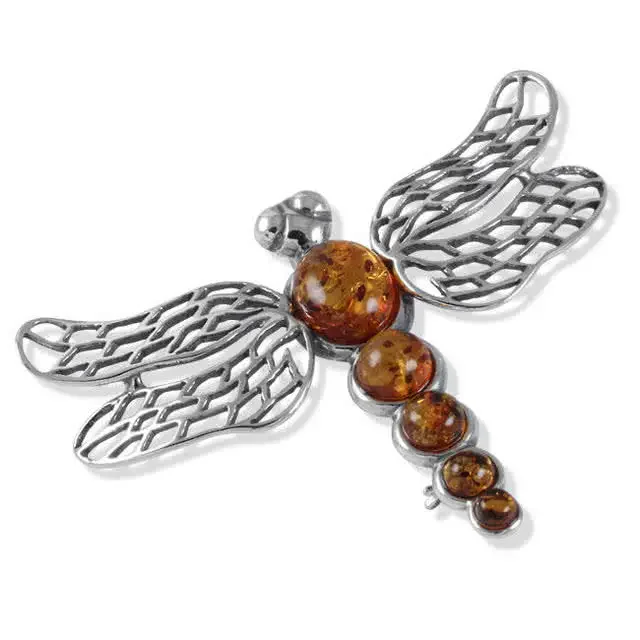 Large Dragonfly Amber Brooch