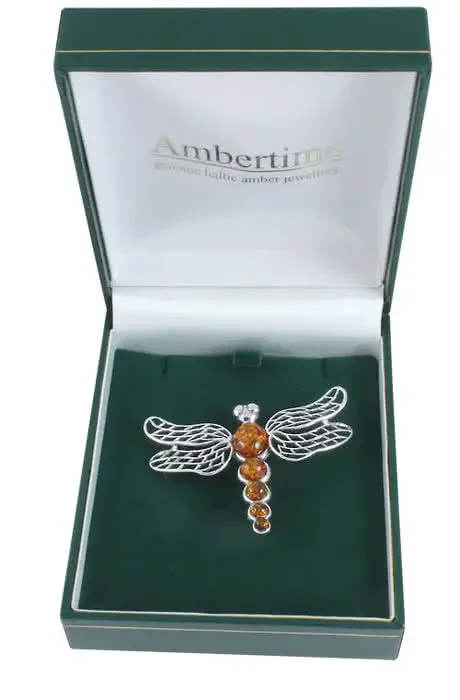 Large Dragonfly Amber Brooch