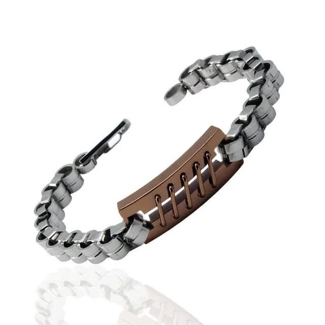 Stitch Design Steel Bronzed Bracelet - Weight: 34.50 grams