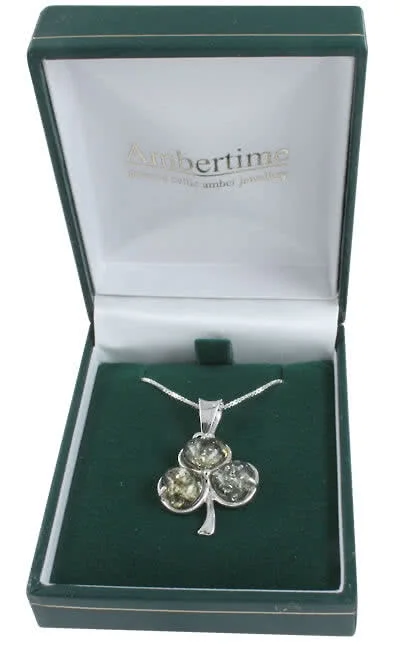 Green Amber Shamrock Pendant