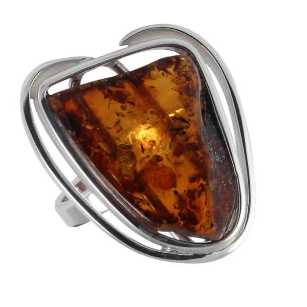 Cognac Amber Handmade Ring Size T