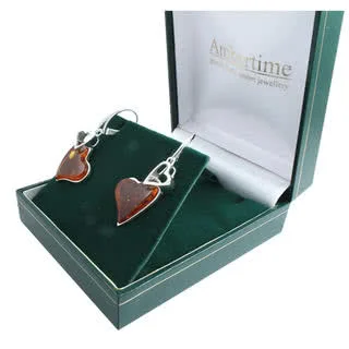 Double Amber Heart Drop Earrings