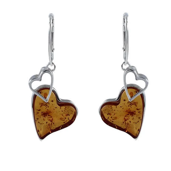 Amber Heart Drop Earrings - 47mm drop