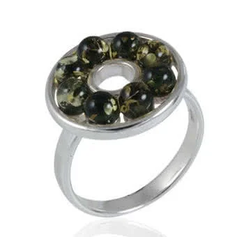 Green Amber Bead Ring Green Amber Bead Ring