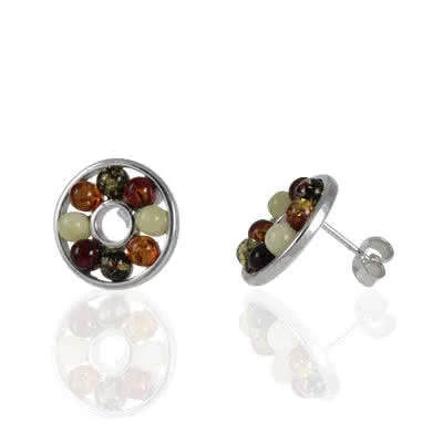 Multi Colour Amber Bead Earrings -  Colours are cognac, green, honey and a milky white amber