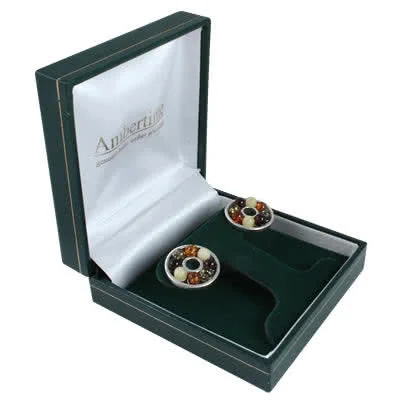 Multi Colour Amber Bead Earrings - The sterling silver earrings measure 17mm in diameter