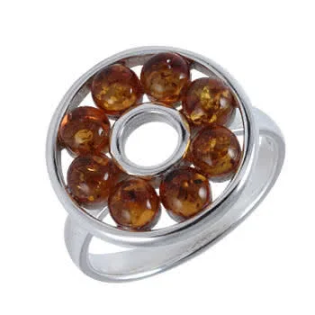 Solid Sterling Silver Honey Amber Circles Ring - Available in size 0
