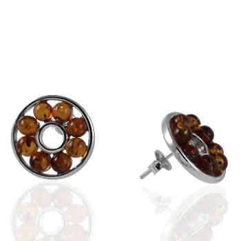 Honey Amber Bead Circles Earrings - Genuine Baltic Amber Beads
