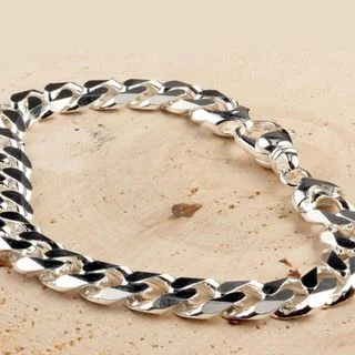 11.30mm Men's Heavy Solid Sterling Silver Curb Bracelet 