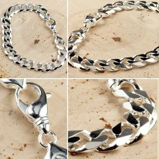 Solid Silver Curb Bracelet - Heavy Wide 