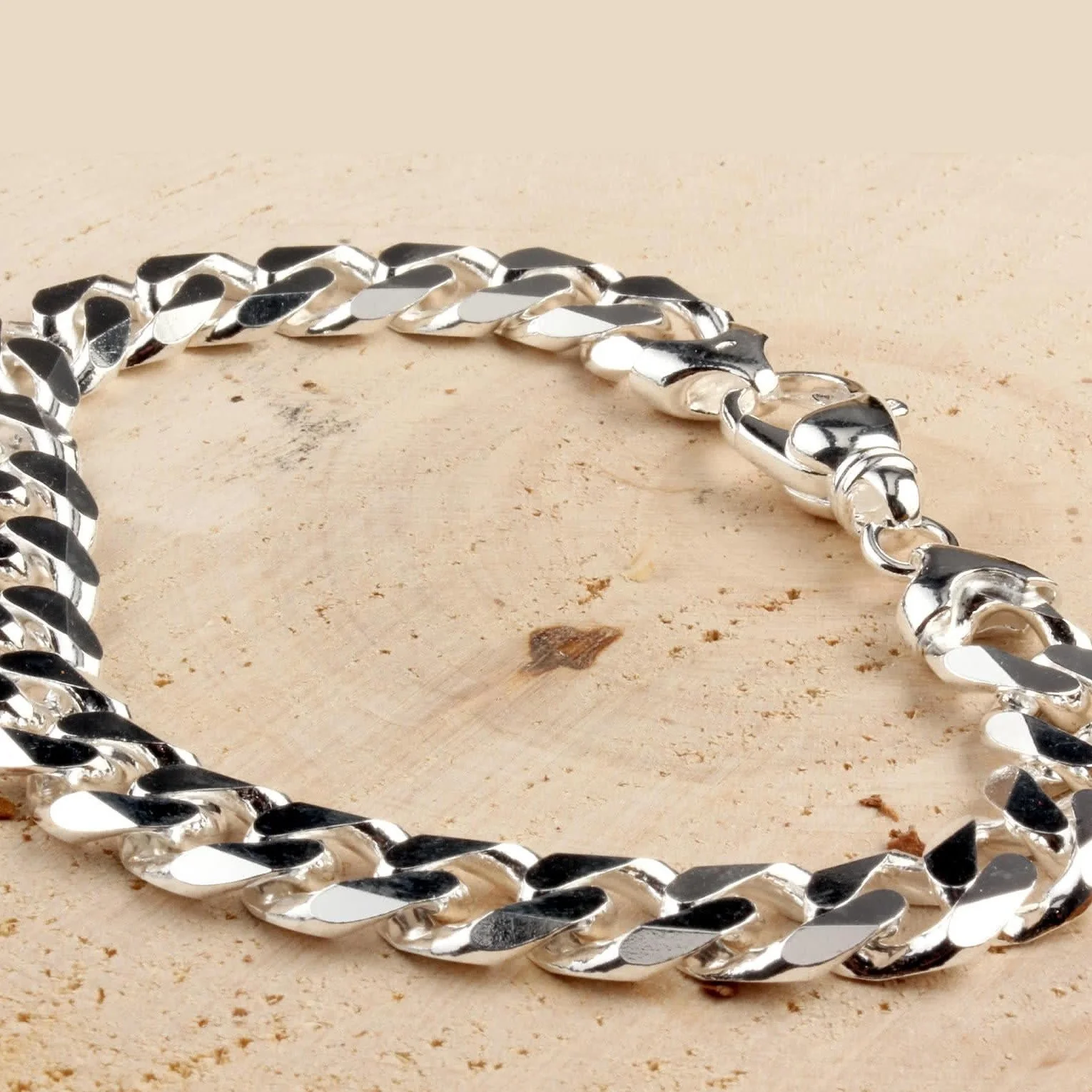 Solid Sterling Silver Men's 11.3mm Width Curb Bracelet