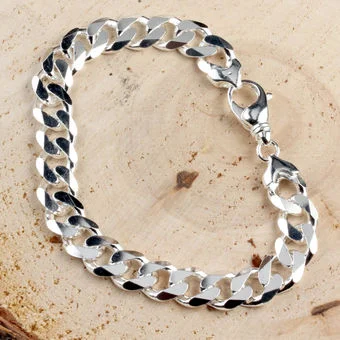 Mens Solid Sterling Silver Curb Bracelet 11.3mm