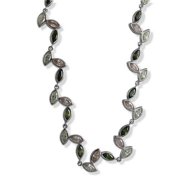 Peridot, Olive and Champagne Marquise Necklace - Finished in Rhodium 