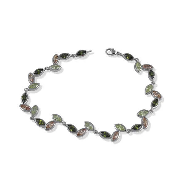 Peridot, Olive and Champagne Marquise Bracelet -  Rhodium plated for a platinum look, tarnish free