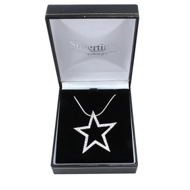 Pink and White CZ Silver Star Pendant - Rhodium plated for a platinum look