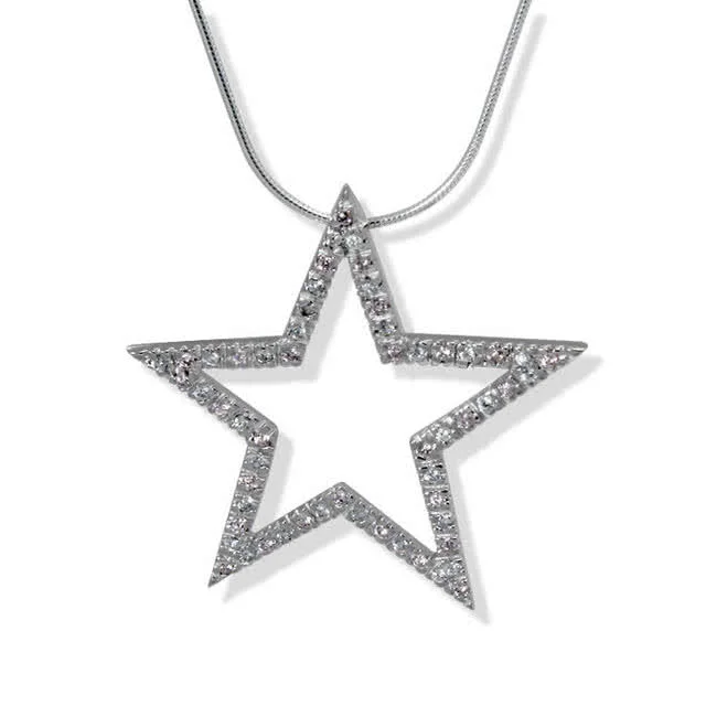 Pink and White CZ Silver Star Pendant - The Star measures 40mm x 40mm