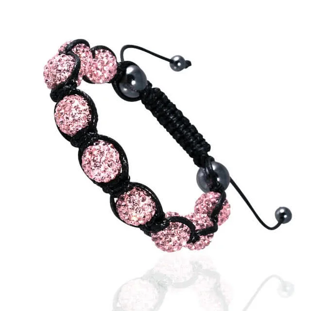 Pink Crystal and Hematite Bracelet - One size fits all, adjustable from 6 to 10 inches 