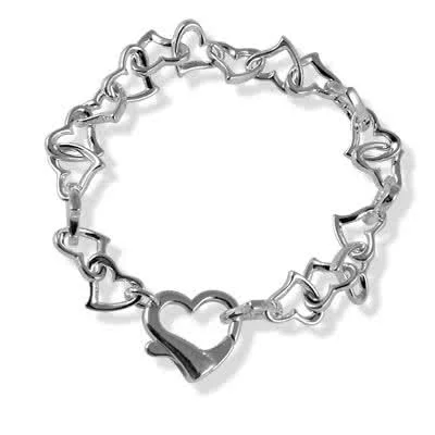 Heart Clasp and Heart Link Bracelet - Solid Sterling Silver