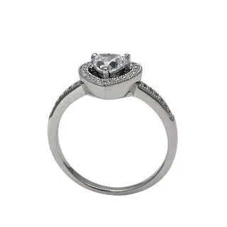 Cubic Zirconia Simulated Diamond Heart Ring with Micro Pave Shoulders