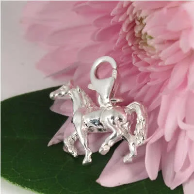 Equestrian Horse Silver Charm - Highly polished and finely detailed, weighs 4.14 grams
