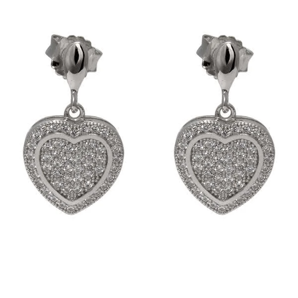 Micro Pave Silver Heart Earrings