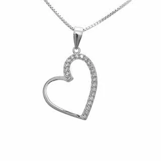 Open Heart Cubic Zirconia Pendant - Sterling Silver