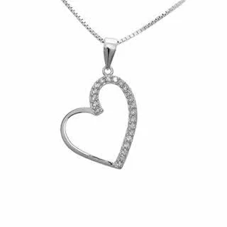 Open Heart Cubic Zirconia Pendant  - CZ stones on one half of the heart