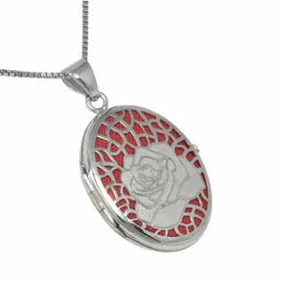 Oval Rose Photo Locket - The luxurious red interior holds a photograph of your loved ones