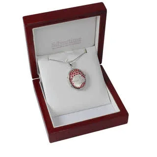 Oval Rose Design Silver Locket - The locket and chain are sterling silver bonded with Rhodium