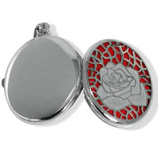 Oval Rose Design Silver Locket - The plain highly polished back is suitable for engraving