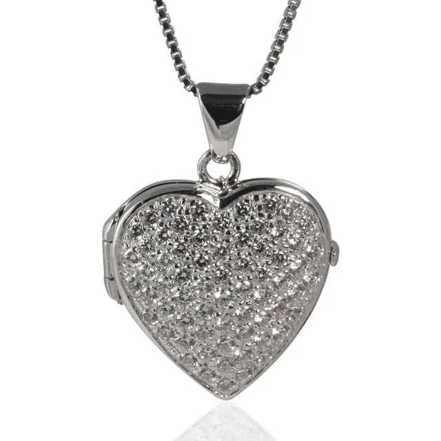 Silver Heart Locket - Rhodium Bonded for a Platinum White Gold Look