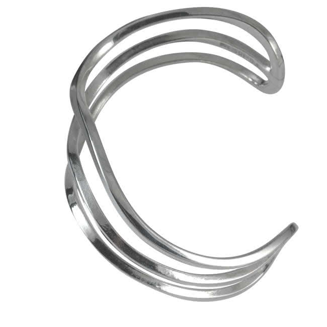 Solid Silver Bangle Triple Wave Open Cuff Bangle
