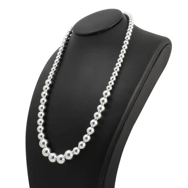 Graduated Silver Bead Necklace - 20 inch with 2 inch extender
