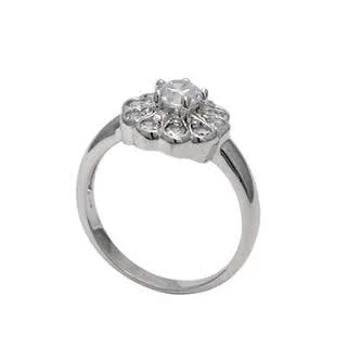 Beautiful Sterling Silver Cubic Zirconia Flower Cluster Ring