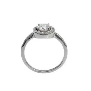 Sterling Silver Micro Pave Set Ring featuring the central 6mm sparkling cubic zirconia
