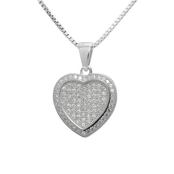 Micro Pave Set Heart Pendant - Finished with Rhodium to give a luxury white gold look