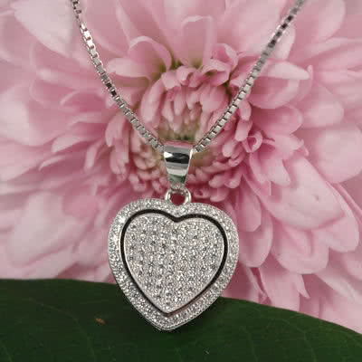 Micro Pave CZ Heart Pendant 
