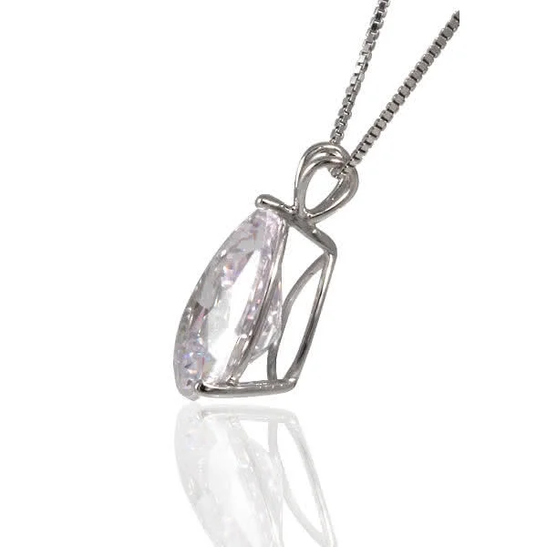 Large Pearcut Cubic Zirconia Pendant Set with a large 20mm x 15mm pearcut cubic zirconia