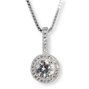 Cubic Zirconia Silver Halo Pendant