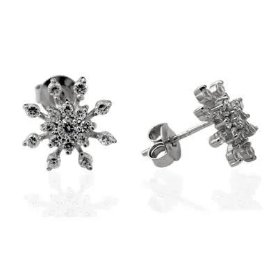 Silver Snowflake Earrings -Bonded with Rhodium for a highly reflective white gold look