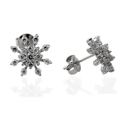 BriLove Women 925 Sterling Silver Cubic Zirconia Snowflake Pendant Necklace Stud Earrings Set Clear 