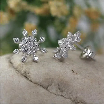 CZ Silver Snowflake Earrings