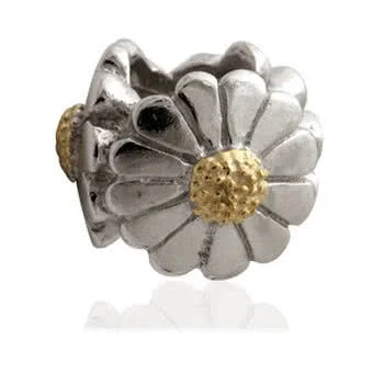 Triple Daisy Silver Charm Bead