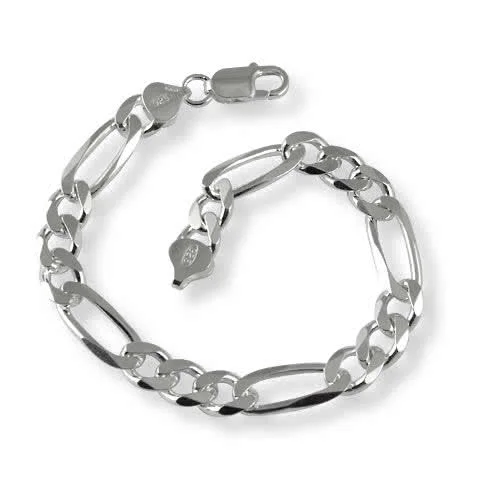 Mens Silver Figaro Bracelet 8.40mm Width - Medium Gauge Bracelet Width