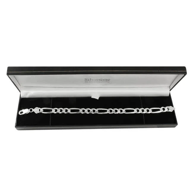 Mens Silver Figaro Bracelet 8.40mm Width - Available in 8.5 inch and 9.5 inch lengths