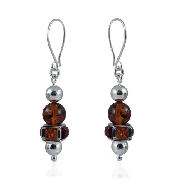 Amber Charm Bead Earrings - 45mm Drop including the wires