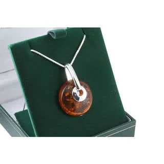 Cognac Baltic Amber Disc Pendant
