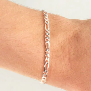 Sterling Silver 3.5mm Wide Figaro Bracelet