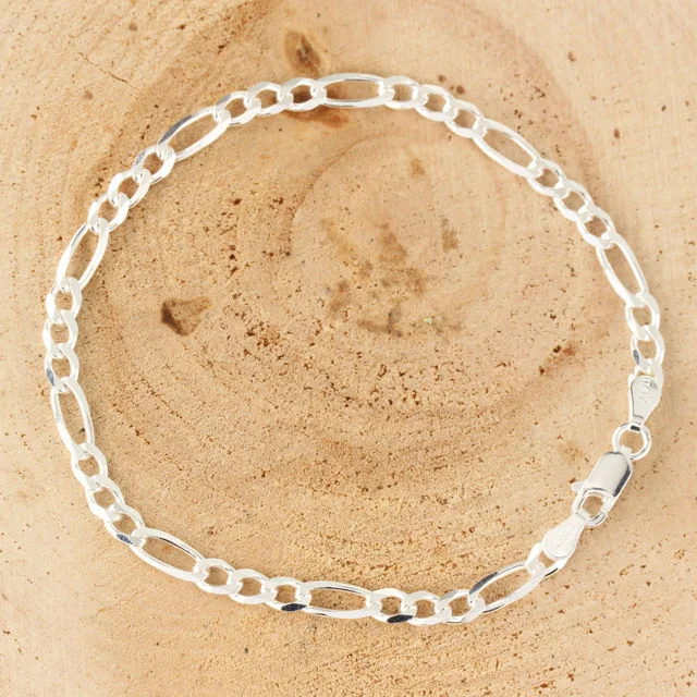 3.5mm Wide Sterling Silver Figaro Bracelet