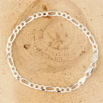 Lightweight Silver Figaro Bracelet 3.50mm Width